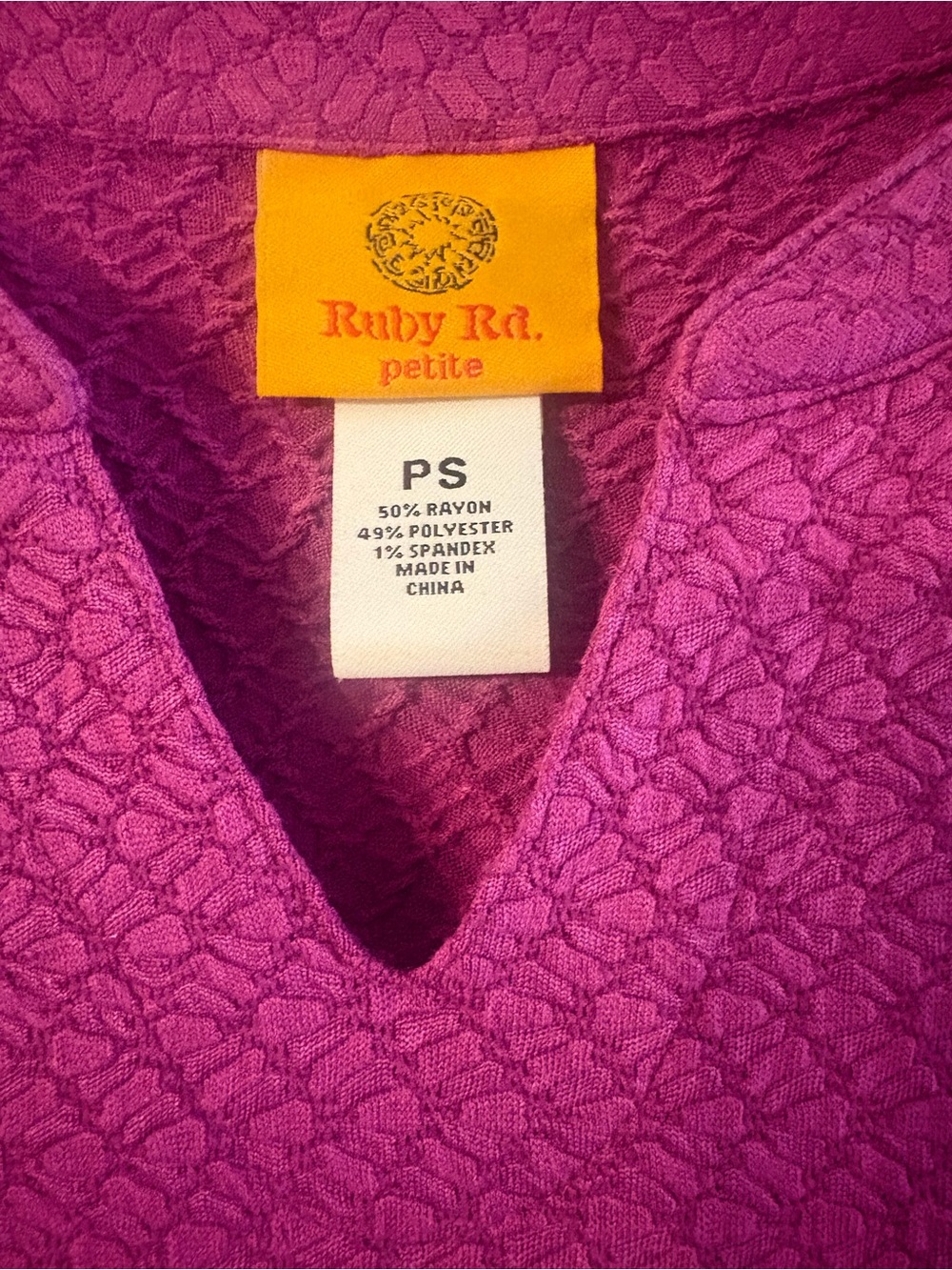 Ruby Rd. Fuchsia Textured V-Notch Roll-Sleeve Tunic - Picture 3 of 3